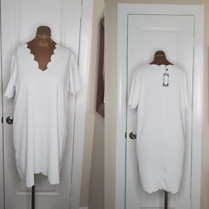 Ivory Scalloped V-neck Shift Dress